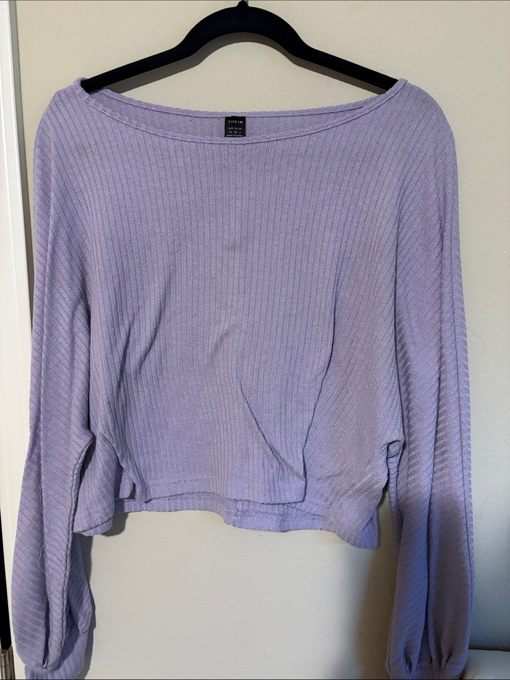 SHEIN Lilac Ribbed Boatneck Long Sleeve Top